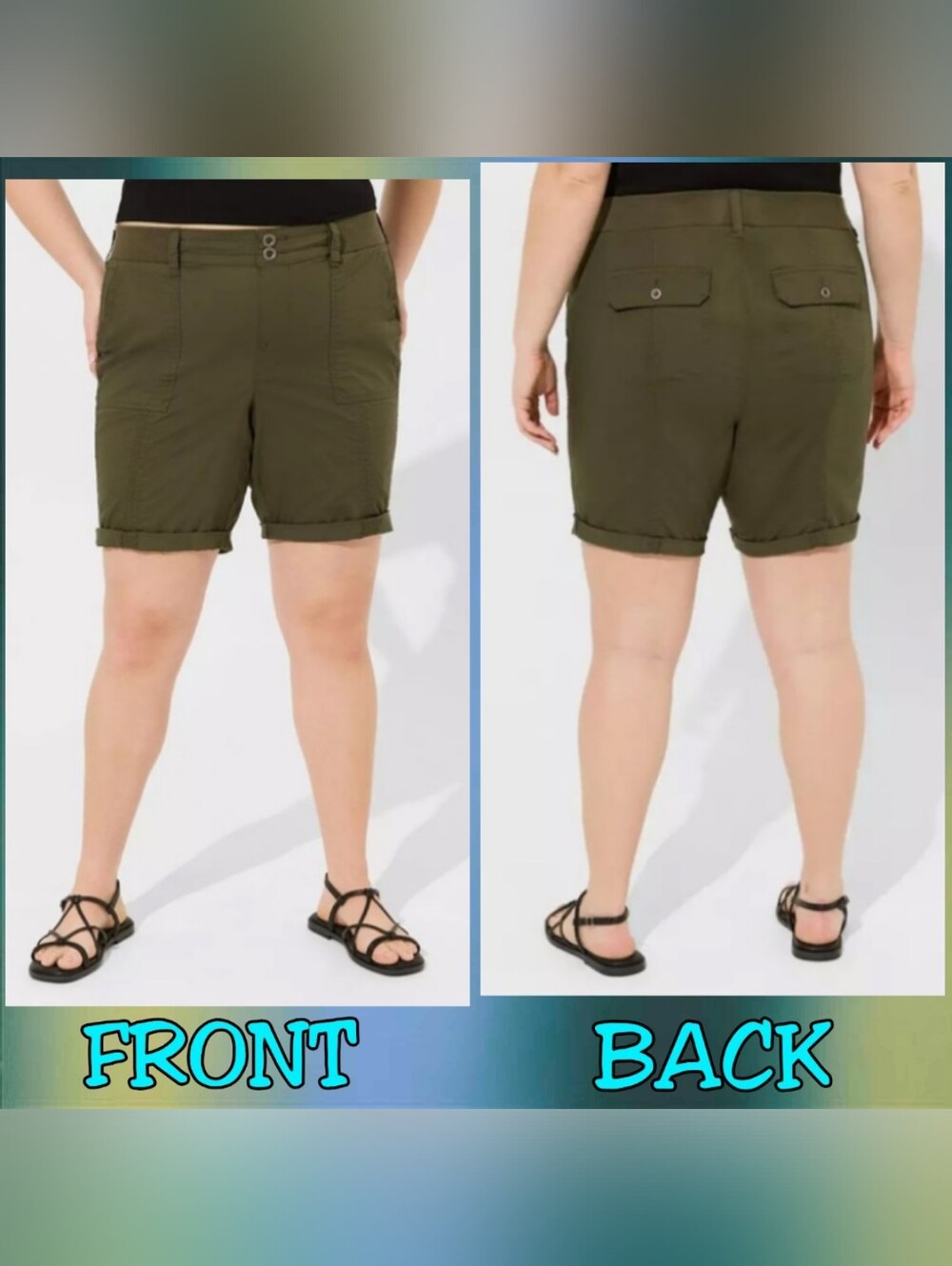 Torrid brand Olive Green Bermuda Stretch Poplin Mid-Rise Shorts Sz 26|4X - Picture 3 of 11